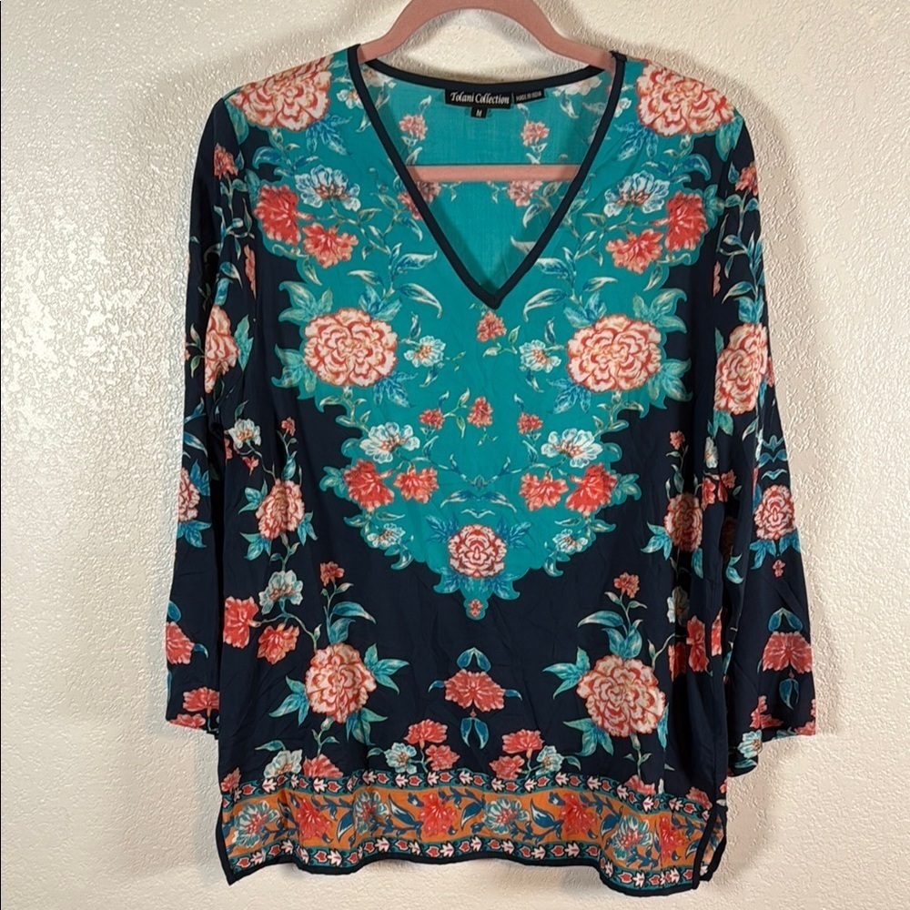 Tolani Collection Floral Tunic Blouse Size Medium